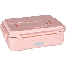 3-in-1 Self Heating Lunch Box with 1.2L Stainless Steel Containers - 80W Fast Heat, Portable Food Warmer for Car, Office & TravelPink,12v/24v/110V