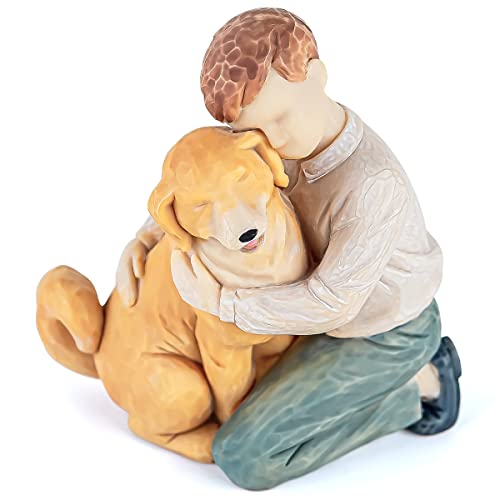 Aidlns Man Boy And Dog Figurine Memorial Gift - Golden Retriever Friendship Collectible Hand Sculpted Loss Of Dog Gifts For Dog Lovers (Joyful Friendship) #TOP5