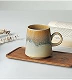 15oz Retro Japanese style Handmade Ceramic Coffee Mug - Unique Vintage Pottery tea cup, Lead-free Artisanal stoneware ceramic tea mug, Dishwasher & Microwave Safe Coffee cup for office and home