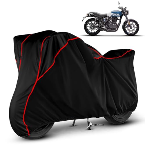 Image of Heavy Duty Waterproof Bike Cover for Royal Enfield Hunter 350 | All Weather Protection from Rain, Dust, Sun & Scratches | Universal Fit For All Bike & Scooty | Black Red Piping | Hunter 350 Bike Cover