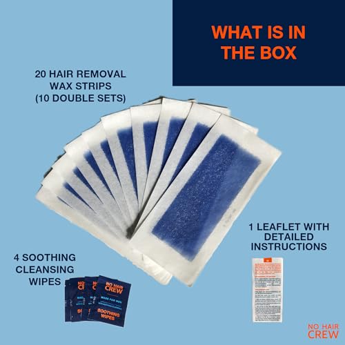 No Hair Crew Body Wax Strips – High Performance Wax Strips Made For Men, 20 Strips & 4 Soothing Cleansing Wipes - 5