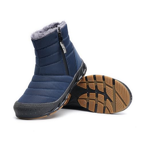 Image of Mens Winter Warm Snow Boots Fur Lined Anti-Slip Waterproof Winter Shoes Retro Anti-Collision Round Toe Zipper Closure Slip on Outdoor Boot