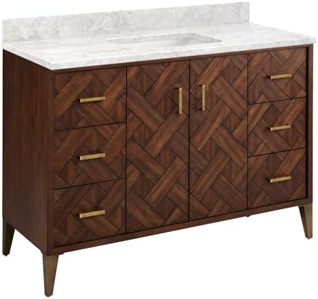 Signature Hardware 954035-48-RUMB-0 Patzi 48" Free Standing Single Basin Vanity Set with Cabinet and Vanity Top - No Faucet Centers - Chocolate Bark Brown/Carrara Marble
