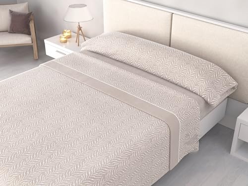 Juego de Sábanas Invierno Polar Pirineo 120 g/m² Perchado Doble Cara – Finas pero Cálidas – 3 Piezas con Bajera Ajustable Perimetral – Camas 90, 105, 135, 150 y 180cm (Luma Beige, Cama 90cm)