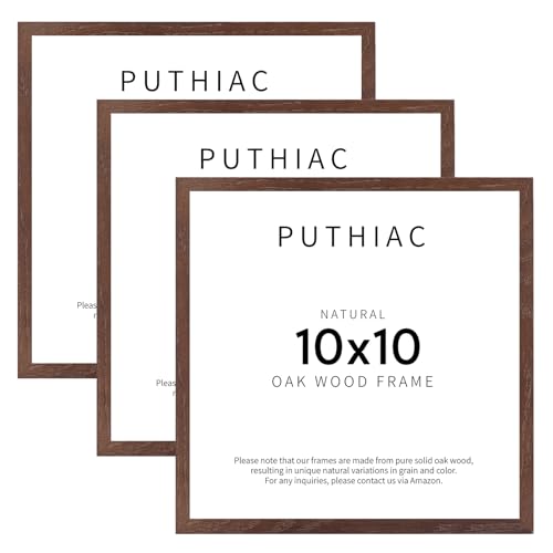 Puthiac 10x10 Walnut Oak Wood Picture Frame - Natural Solid Wood Poster Frames for Wall Art Photo and Prints (3 Pack)