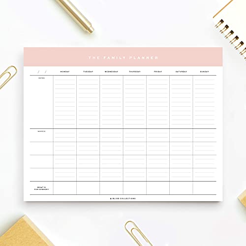 Image of Bliss Collections Family Planner with 50 Undated 8.5 x 11 Tear-Off Sheets - Simple Pink Daily and Weekly Calendar for Planning and Organizing Family Activities, Appointments, Tasks, Chores and Meals