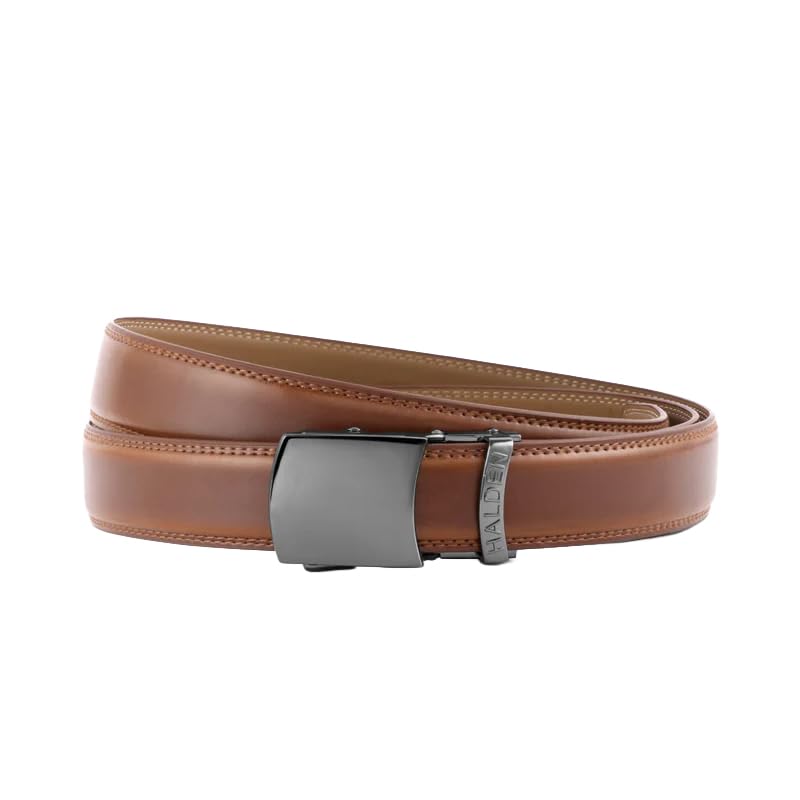 Image of HALDEN BURLEY Belts For Men Leather Original (Free Size Fits Up to 44 Inch Waist) Ratchet Straps, Unique Magnetic Auto-lock Buckle Formal Belts For Men