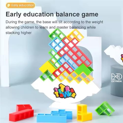 Image of Tower Balance Blocks Game - 16 Pcs Wooden Stacking Toy with 22 Challenge Cards, Family Board Games for Kids & Adults-Balancing Stacking Toys, Construction Building Blocks Set