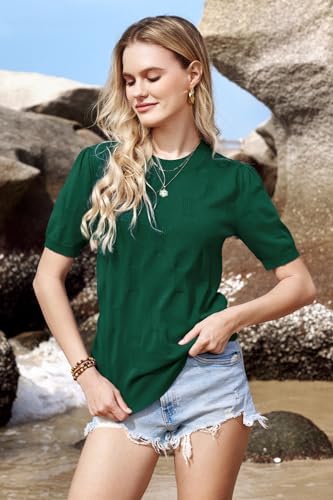 Image of Arach&Cloz Women's Short Sleeve Crew Neck Sweaters Trendy Teacher Work Tops | Lightweight&Breathable Fabric, Texture Knit Design, Relaxed Fit, Business Casual Outfits, Teacher Work Tops Fall 2026