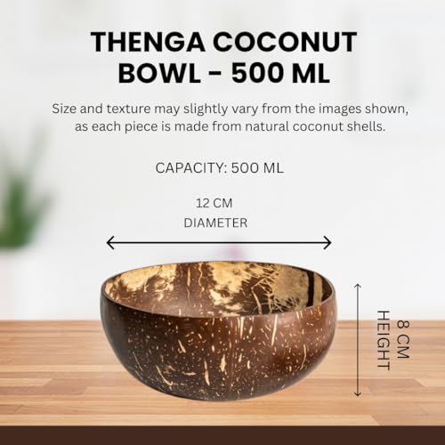 Image of Thenga Handmade Coconut Bowl with Coconut Wood Spoon 500 ML Combo | Reusable natural tableware, polished artisan finish, ideal for smoothie bowls, salads, cereals, snacks and gifting