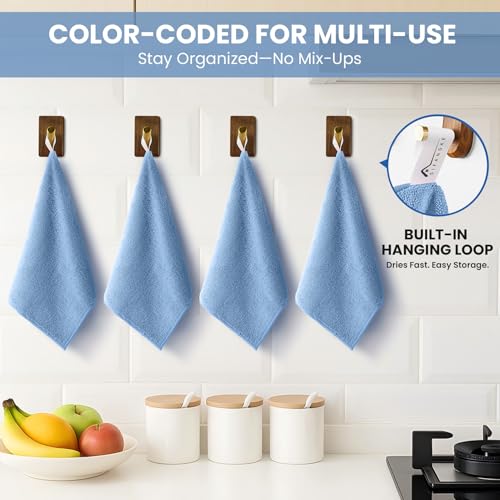 Image of SIFANGKE Microfiber Cleaning Cloth, 12 Pack Blue Cleaning Rags for Housekeeping, Reusable Microfiber Towels for Car, Kitchen, Bathroom and Household Cleaning Supplies, 11.8 inchX11.8 inch