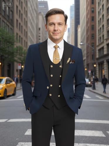 3 Piece Men's Suits Slim Fit Suit Double Breasted Tuxedo for Men Wedding Prom Formal Business4