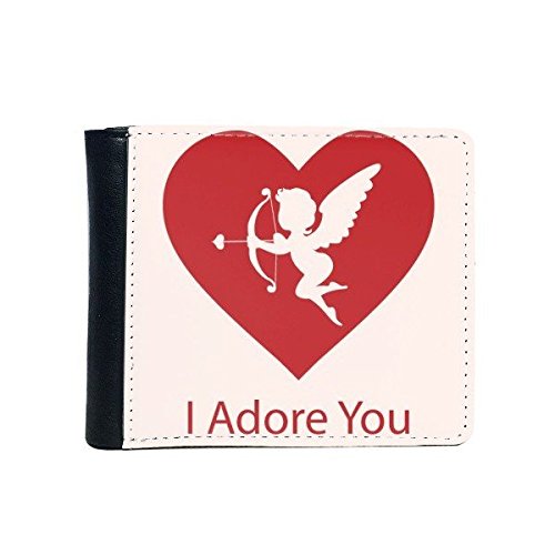 DIYthinker Men's Valentine's Day I Adore You Red Heart Pink Angel Arrow Illustration Pattern Flip Bifold Faux Leather Wallet Multi-Function Card Purse One Size Multicolor