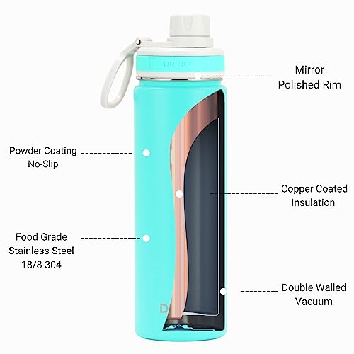 Image of Drinco Stainless Steel Water Bottle Spout Lid Vacuum Insulated Double Wall Water Bottle Wide Mouth Leak Proof Keep Cold Sport Camping Hiking (22oz Teal)