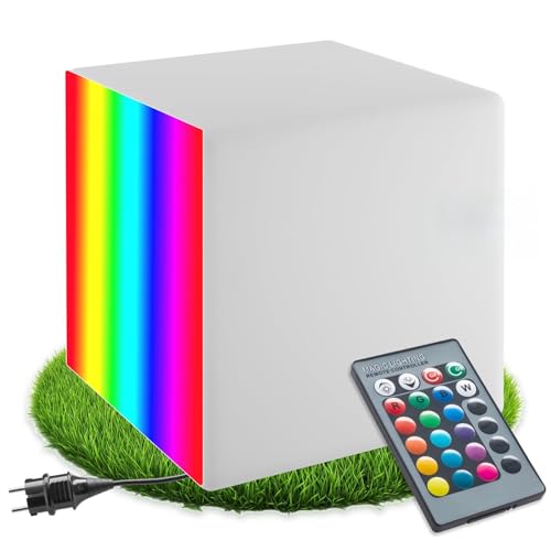 tectake® Cube lumineux LED multicolore Taille L (43x43x43cm) telecommande 16 couleurs Table basse Pouf Lampe jardin Luminaire exterieur Éclairage extérieur Eclairage...