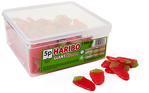 Haribo Giant Strawberries Original Haribo Giant Strawbs Tub Imported From The UK England Strawberry Flavour Jellies British Sweets Candy Bestselling Haribo Giant Strawbs Haribo Giant Strawberries