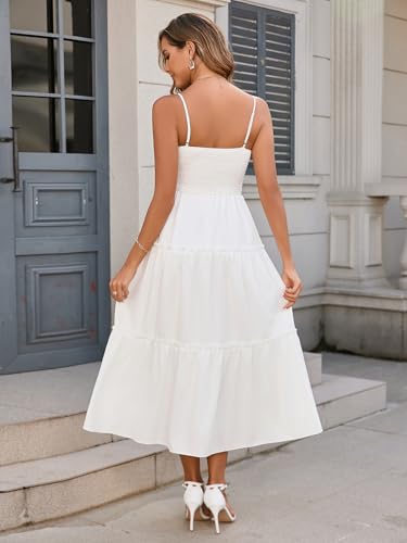 EYNMIN Women's Summer Midi Dress Casual Boho Beach Sundress Spaghetti Strap Sleeveless Smocked Flowy A-Line Dresses3