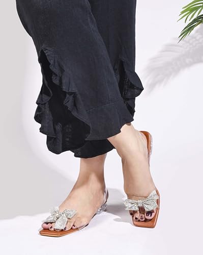 Image of JM LOOKS Women's Transparent Open-Toe Block Heels with Bow (Black)