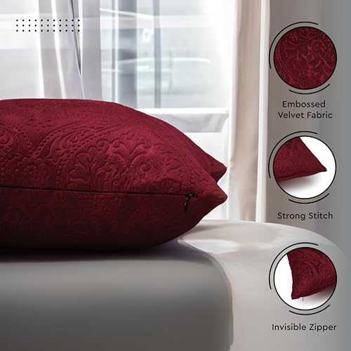 Encasa XO Luxury Embossed Velvet Throw Pillow Covers - Plush Cushion Covers for Elegant Living Rooms & Bedrooms, Machine Washable, 20"x20" Maroon | Set of 2 | Covers Only No Insert by Encasa XO - Used condition - Image 4