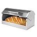 Oggi Stainless Steel Roll Top Bread Box for Kitchen Countertop with Tempered Glass Lid - Fits Multiple Large Loaves of Bread and Other Freshly Baked Goods Including Cookies, Bagels, Muffins