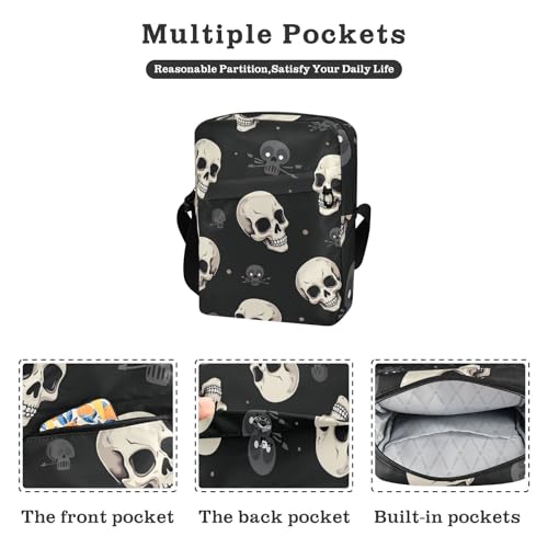 KLL Black Skulls Halloween mens messenger bag Vegan Leather mens crossbody bag Casual Woman Handbag Shoulder Strap2
