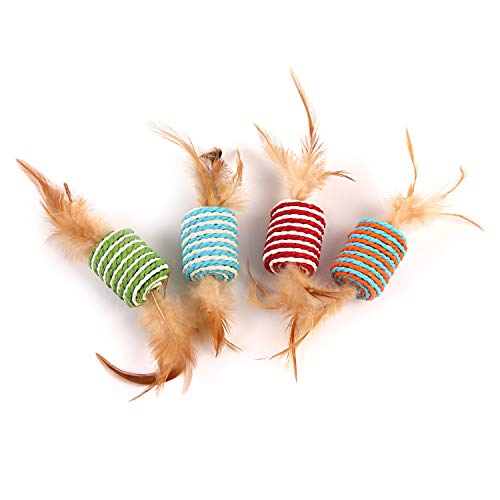 Image of PETS EMPIRE Interactive Plush Cat Toy - Cylinder Shape with Feather | Soft & Fun Toy for Kittens & Cats | Indoor Play 2Pcs Color May Vary