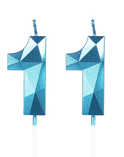 Geburtstagskerzen Zahl 11 Blau - 3D Blaue Kerzen zum 11 Geburtstagsdeko (Nummer 11 Kerze Tortenkerzen) Geburtstagsparty Feier
