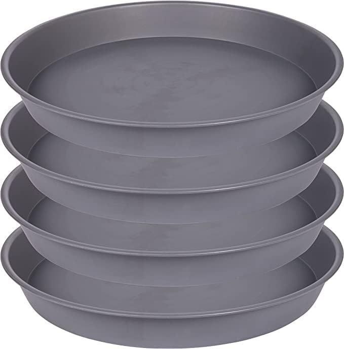 4 pack of 16 17 inch plant saucer (15 inch base), 2.3" depth, heavy duty deep plant trays for pots, plastic plant saucers for indoors, bird bath bowls, drip trays for planter (17", cement) 17" (4 pack) cement