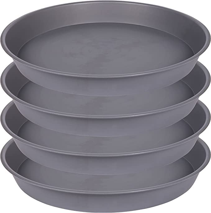 Bleuhome 4 Pack of 16 inch Plant Saucer, Heavy Duty Round Plant Trays for Pots, Bird Bath Bowls, Plant Water Tray, Flower Plant Saucers for Indoors (16", Cement Gray)