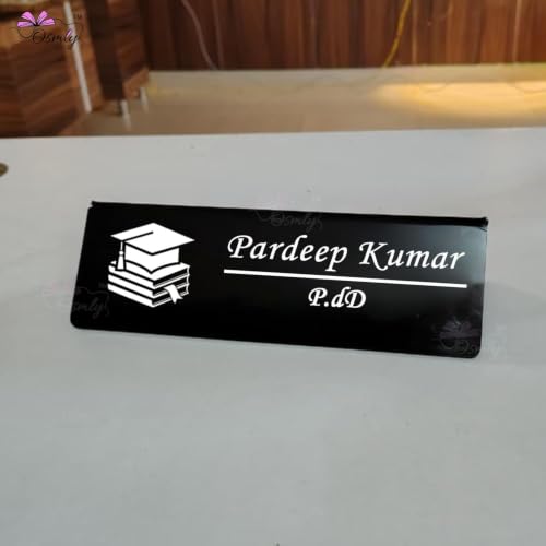 Image of Customized Black Acrylic Table Name Plate | Personalized Desk Name Board for Chartered Accountant (CA), Advocate, Doctor, Dentist, Architect | Professional Office Name Plate Gift
