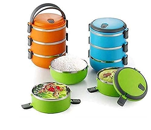 Image of 3 Layer Steel Insulated Lunch Box for Office Use (Multicolor) | Leak-Proof Tiffn Box with Airtight Food Containers | Hot Tiffin Box for Office,School | Lunch Box for Men Women Kids(1-pcs)