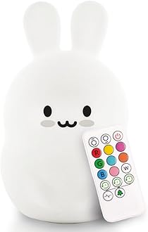 Lumipets Baxter The Bunny Squishy Night Light for Kids | Silicone Lamp with Tap & Remote Control | Rechargeable Color Changing Animal Night Light for Boys & Girls | Portable Nightlight with USB Cord