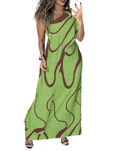 CHICME Abstract Print One Shoulder Bodycon Maxi Dress for Women
