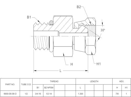Image of (2-PACK) 6900-08-08-O Hydraulic Hose Adapter Fitting 1 /2 inch Male O-Ring Boss (3 /4 inch-16UNF)x1 /2 inch NPSM Female Pipe Swivel (1 /2 inch-14NPSM) SAE Straight Pipe Joints Tube Connector Carbon Steel
