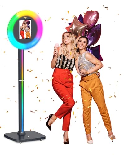 Portable Photo Booth Stand for iPads 10.2in 10.9in 12.9in, with APP Control and RGB Fill Light Lightweight Aluminum Alloy Photobooth Machine for Halloween Rental Wedding