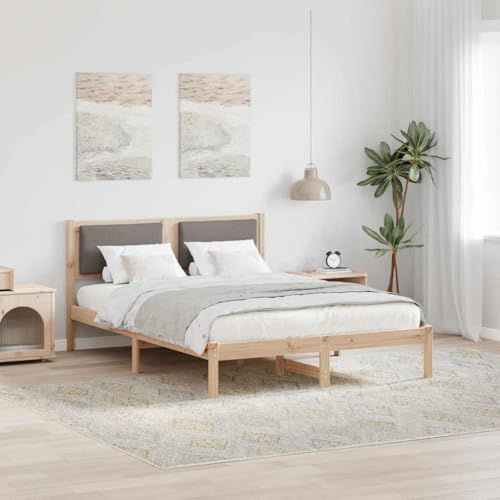 Kaloriko Marco de cama con cabecero de 135 x 190 cm, madera de pino maciza, cama de plataforma robusta para dormitorio, fácil montaje, uso todo el año