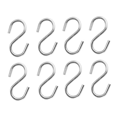 Image of Stainless Steel S Hooks Heavy Duty Hook for Kitchen Cutlery Hanging, Bathroom, Bedroom, Shop, Office, Closet, Curtain Rods, Pan, Pot, Potted Plant Hanging (Silver, 3 Inch) (Pack of 8)