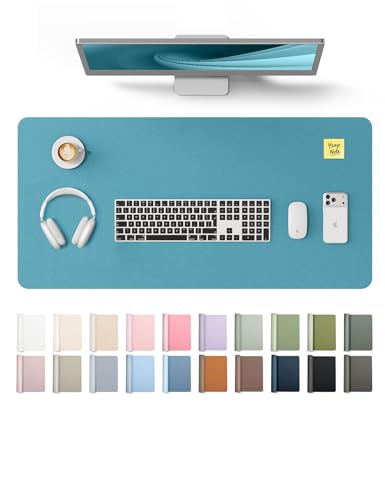 Image of YSAGi Leather Desk Pad Protector, Office Desk Mat, Large Mouse Pad, Non-Slip PU Leather Desk Blotter, Laptop Desk Pad, Waterproof Desk Writing Pad for Office and Home (Turquoise, 35.4 inch x 17 inch)