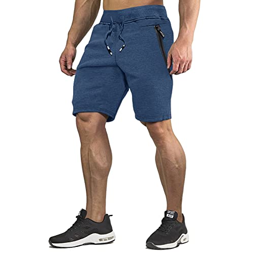 Image of CRYSULLY Men's Cotton Joggers Casual Workout Shorts Running Shorts with Zipper Pockets 1703