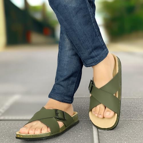 Image of Men Cross Strap Buckle Slippers | Casual Sandals for Men | Comfortable Footwear | Stylish Slip-On Sandals | Anti-Slip Rubber Sole