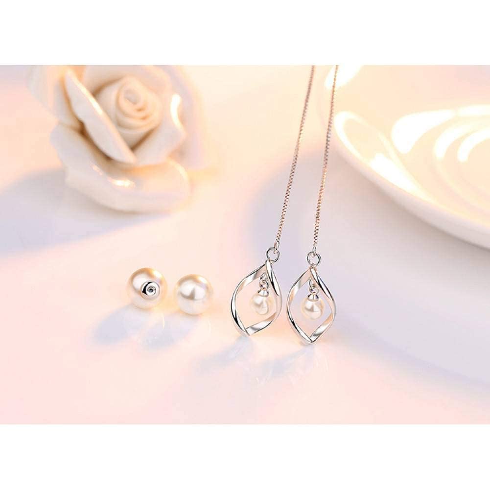 LLXYWJ Creolen für Damen, stilvoller 925er-Imitat-Perlen-Blume-Damen-langer Tropfen-weiblicher Schmuck/925