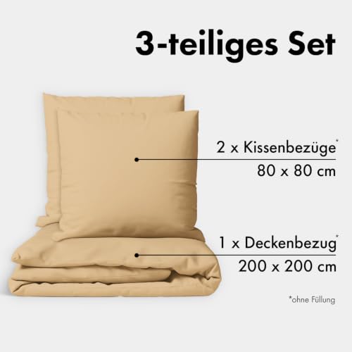JACOBSON Bettwäsche 100% Baumwolle (200x200cm, Beige, 3-teilig) – Ansicht 2