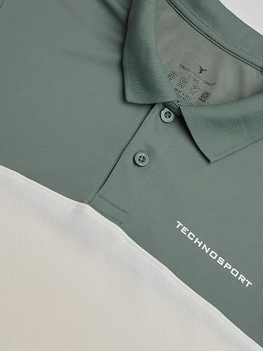 Image of TECHNOSPORT Men's Slim Fit Color Block Half Sleeve Polo Neck T-Shirt with Technocool+, UPF50+ Sun Protection for Gym, Sports & Regular Use