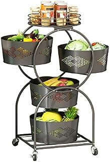 Kitchen Storage Shelf Trolley 360°Rotating Fruit Vegetable Rack Floor-Standing Multi-Layer Round Layered Shelf Household Storage Shelf For Kitchen Living Room Toilet