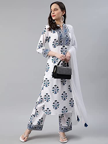 Image of Vaamsi Polyester Printed Kurta Palazzo Dupatta Set (PKSKD1012 XL White)