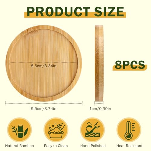 8 Stück Kerzenuntersetzer Holz,9.5cm Runde Untersetzer Natürlich Candle Coaster Kerzenteller,Tassenuntersetzer aus Holz für Getränke,Teetassen,Gläser,Kerzen