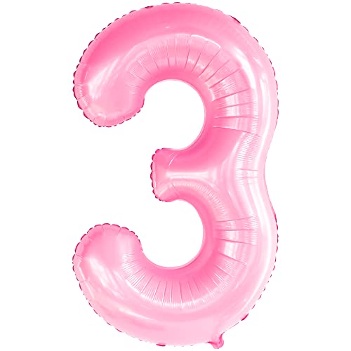 Image of KatchOn Pink Number 3 Balloon 40 Inch, Birthday Decorations