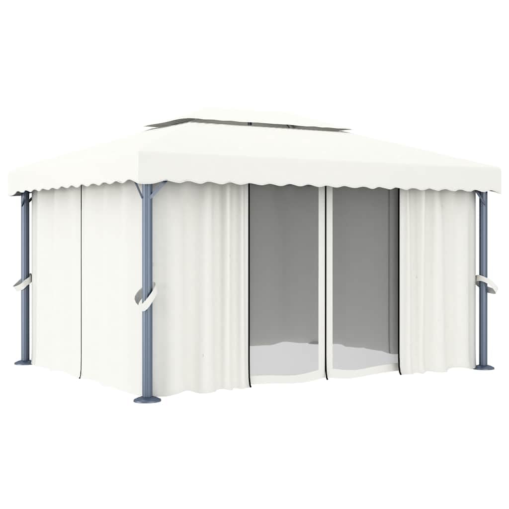 vidaXL Gazebo con Tende e Stringa di Luci LED 4x3 m Bianco Crema