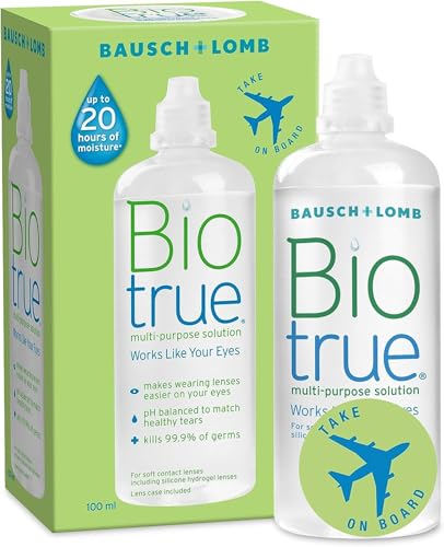 Biotrue Multi-Purpose Travel Contact Lens Solution, 100 ml Flight Pack, Cushions and Rehydrates Soft Contact Lenses Comfortable Wear-Condition, Clean, Remove Protein, Disinfect and Rinse