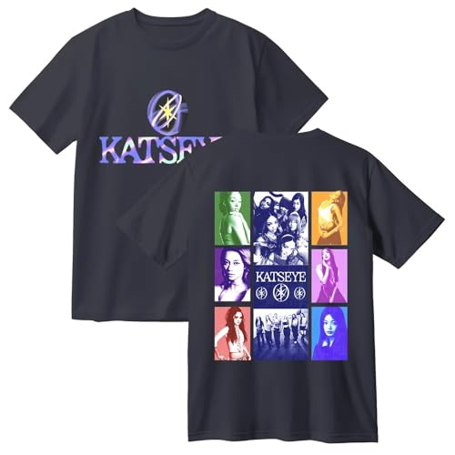 Camiseta Katseye Camiseta De Manga Corta con Cuello Redondo De Algodón Unisex Moderna Estilo Harajuku Y2K Prenda De Vestir Informal para El Verano-Navy||x_s